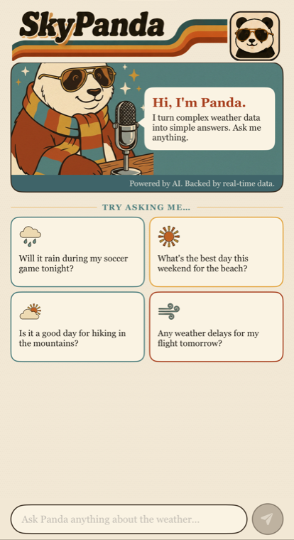 The Panda tab, where the weather can be asked about in plain language.